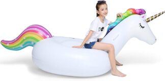 jasonwell big inflatable unicorn pool float floatie ride on with fast valves large rideable blow up summer beach swimmin 1