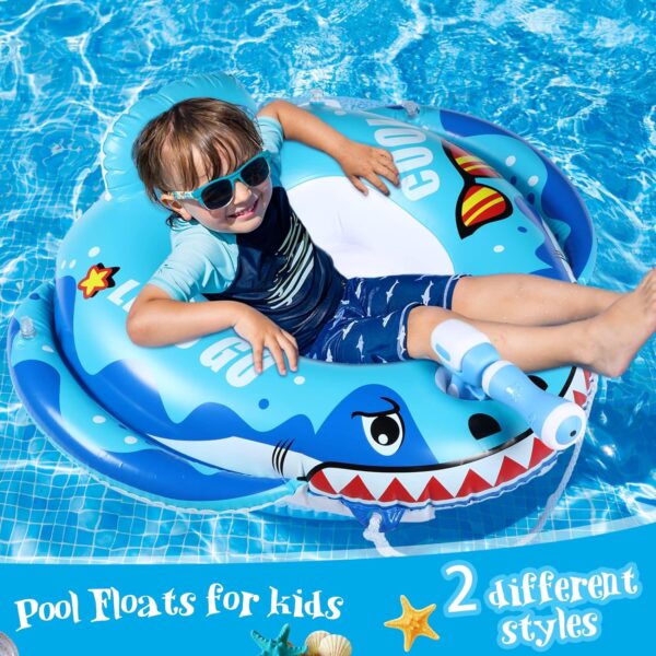 Lenwen 2 Pack Pool Floats for Kids Toddlers Inflatable Pool Float with Water Gun, Shark and Pirate Ship Swimming Pool Floats for Boys Girls for Summer Pool, Beach Party Decor