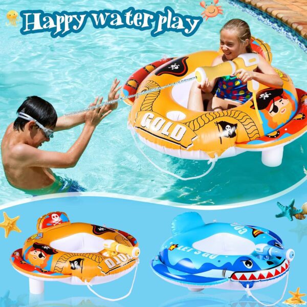 Lenwen 2 Pack Pool Floats for Kids Toddlers Inflatable Pool Float with Water Gun, Shark and Pirate Ship Swimming Pool Floats for Boys Girls for Summer Pool, Beach Party Decor