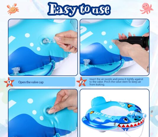 lenwen 2 pack pool floats for kids toddlers inflatable pool float with water gun shark and pirate ship swimming pool flo 3