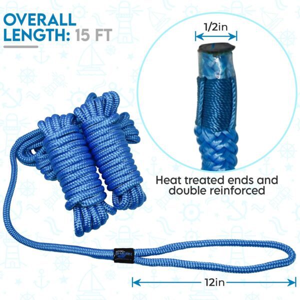 3/8 Nylon Rope Dock Lines - 3/8" X 15' Double Braided Nylon Boat Dock Ropes With 12 Eyelet Marine Grade 4 Pack Black Best Boat