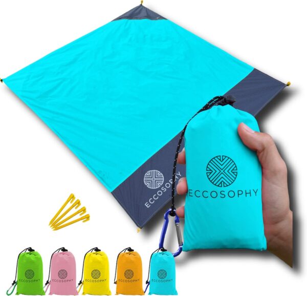 ECCOSOPHY 60x55 Blue Waterproof Compact Pocket Beach Blanket