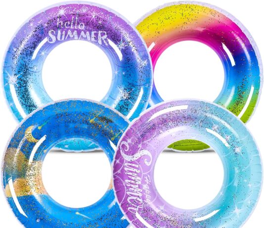 4 pcs rainbow glitter pool float inflatable for kids adults rainbow swimming pool rings confetti pool tube supplies for 