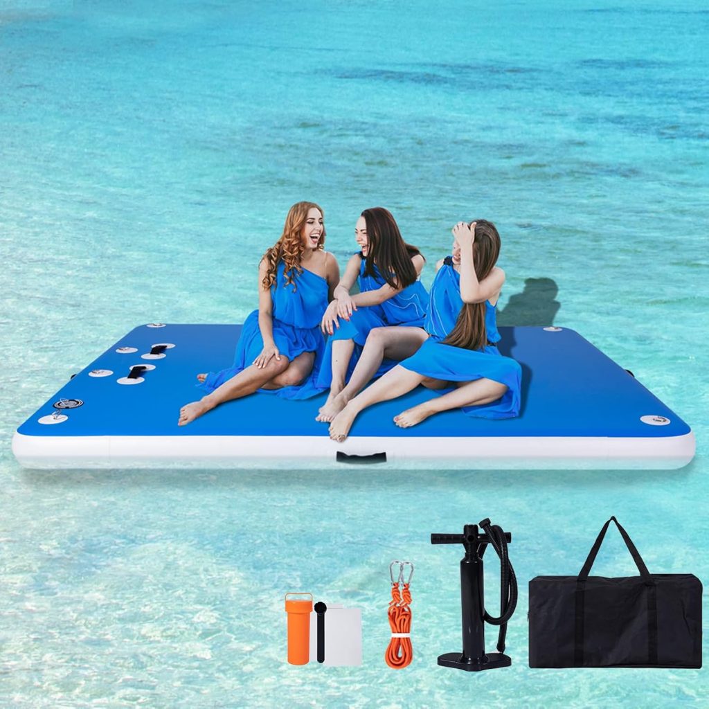 8FT/10FT/12FT Inflatable Floating Dock for Lakes, Inflatable Dock Floating Platform with Non-Slip Surface, Floating Island Raft for Pool Beach Ocean