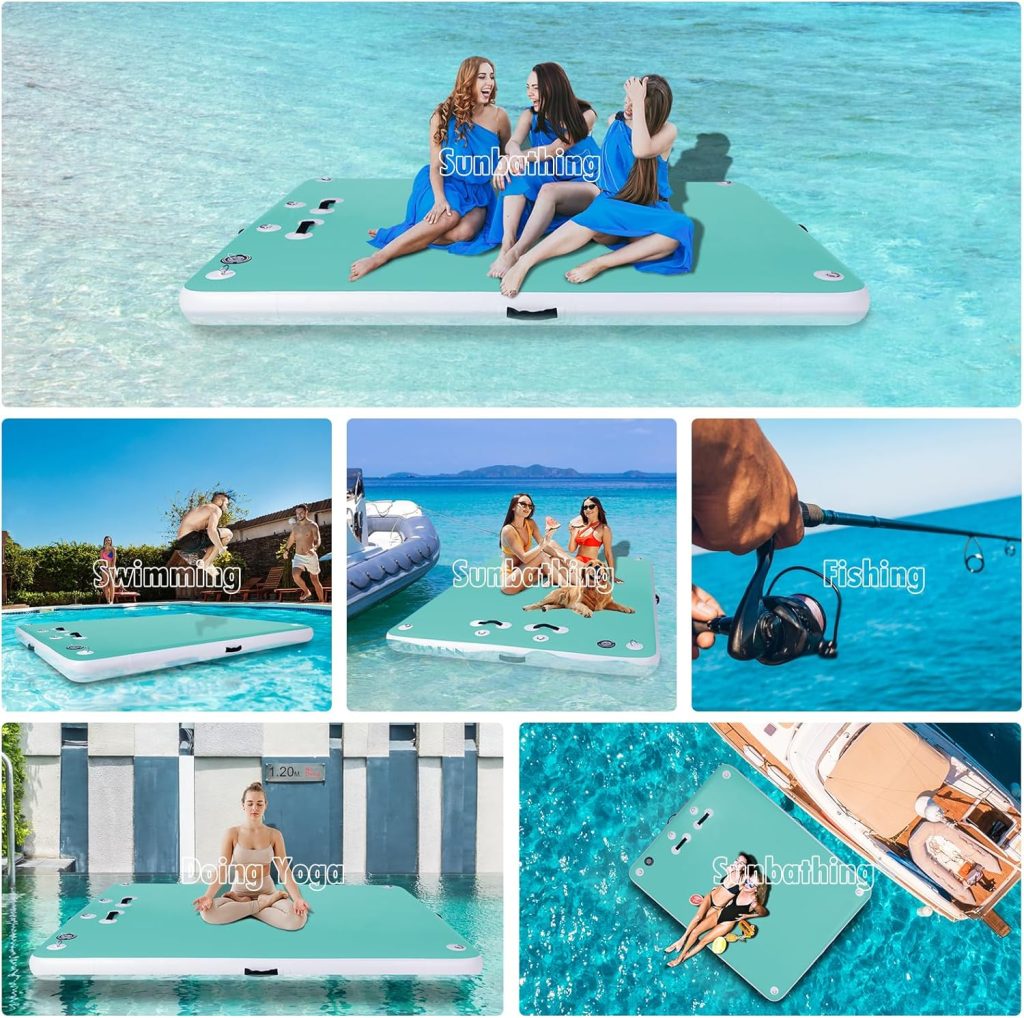 8FT/10FT/12FT Inflatable Floating Dock for Lakes, Inflatable Dock Floating Platform with Non-Slip Surface, Floating Island Raft for Pool Beach Ocean
