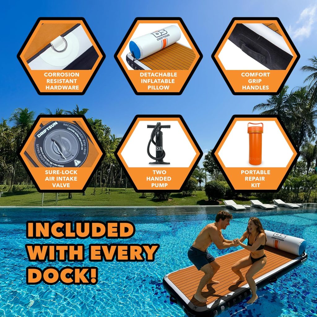 Driftsun Inflatable Floating Dock Platform - Mesa Dock Floats, Floating Docks for Lakes  Boats, Inflatable Island, Swim Platform Quick Inflation, Floating Mats for The Water