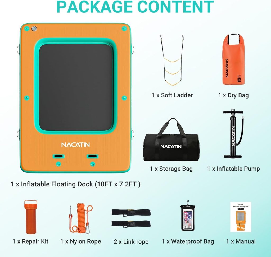 Inflatable Floating Dock, Portable Inflatable Island Platform, with Air Pump, Repair Kit  Carry Bag, Inflatable Dock Platform for Swimming, Lake, Pool, Beach