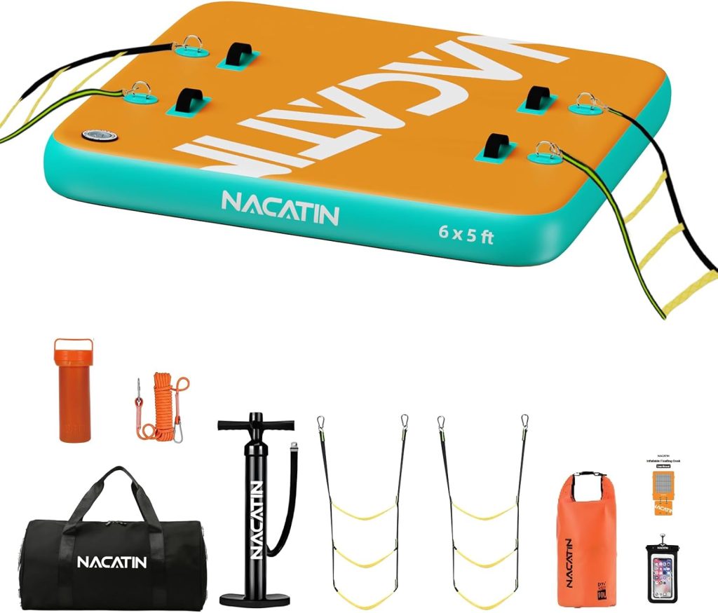 Inflatable Floating Dock, Portable Inflatable Island Platform, with Air Pump, Repair Kit  Carry Bag, Inflatable Dock Platform for Swimming, Lake, Pool, Beach
