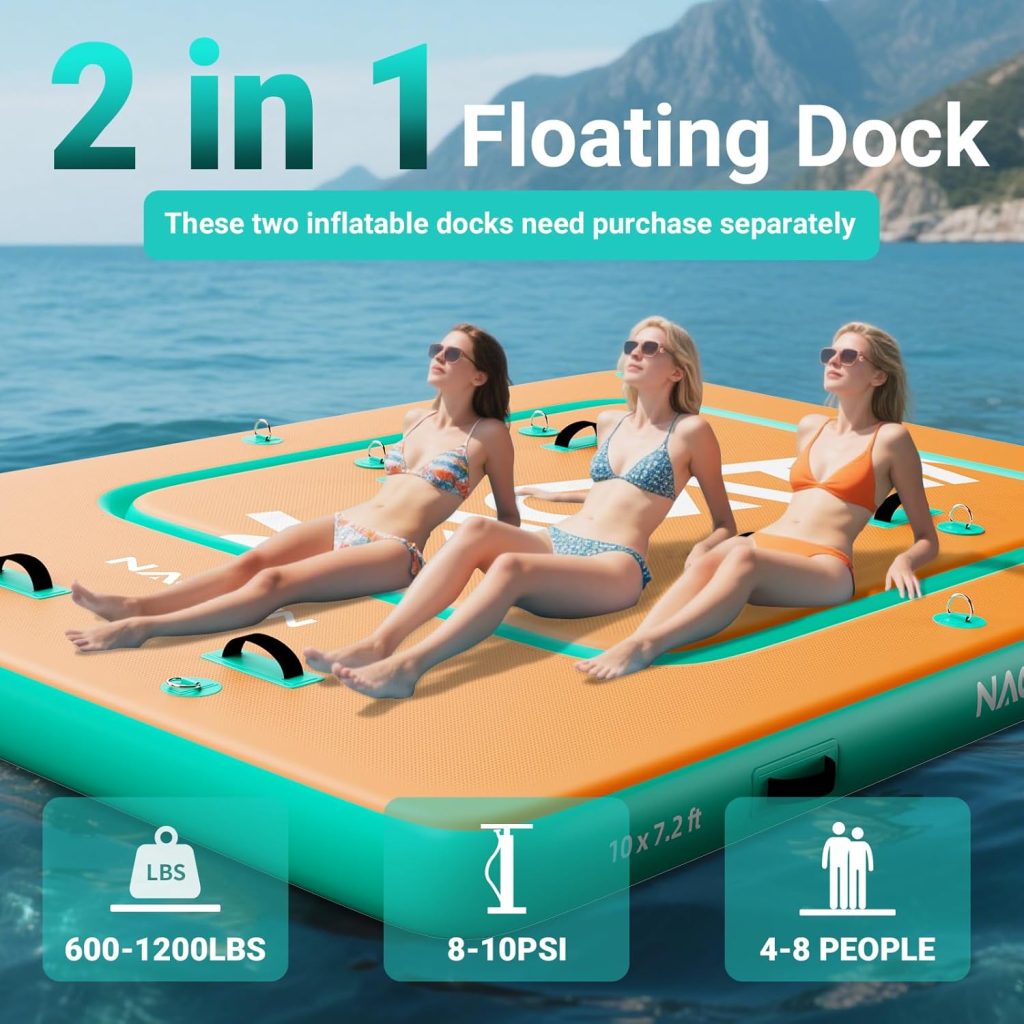 Inflatable Floating Dock, Portable Inflatable Island Platform, with Air Pump, Repair Kit  Carry Bag, Inflatable Dock Platform for Swimming, Lake, Pool, Beach