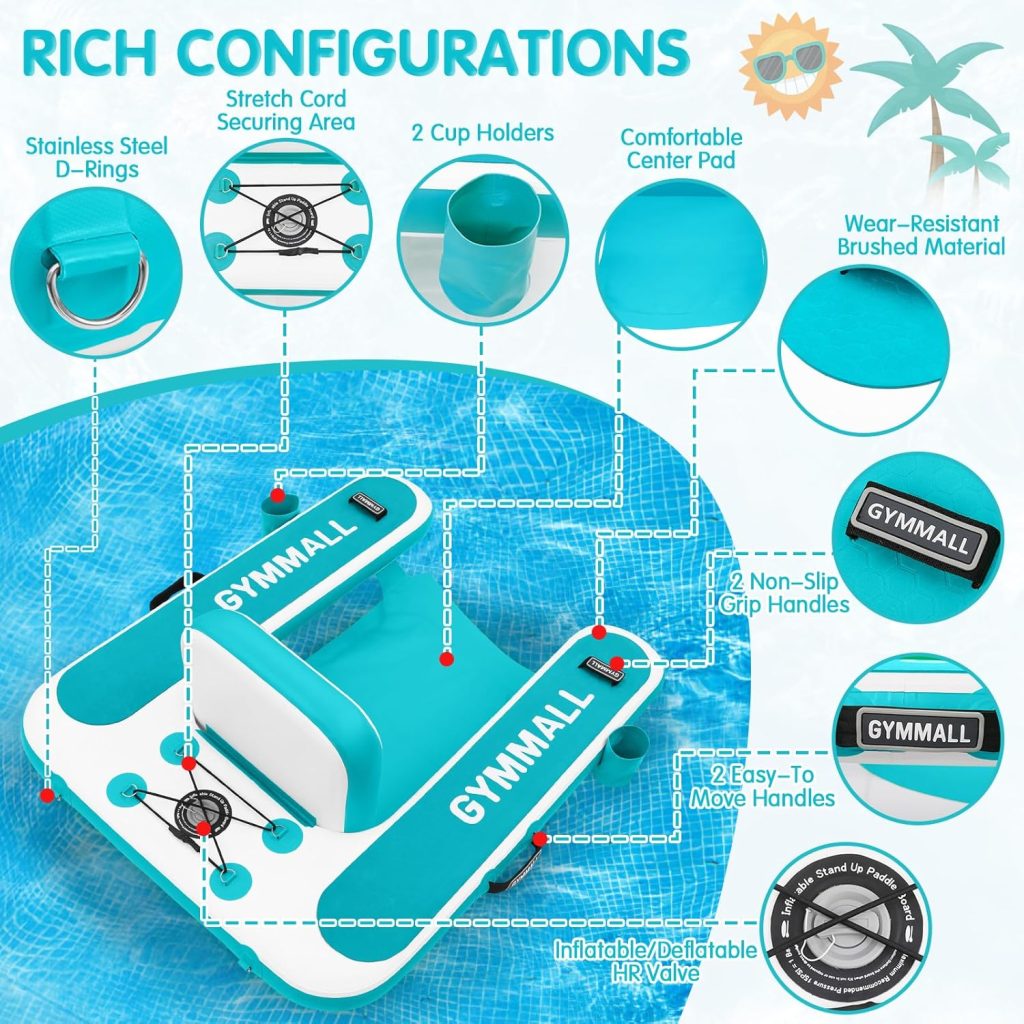 Inflatable Pool Lounger Float, Tanning Pool Chair Float for Adults, 47 L×39 W/53 L*43 W Sunchill Floating Chair Dock for Outdoor Lake, River and Beach with Storage Bag and 2 Cup Holders