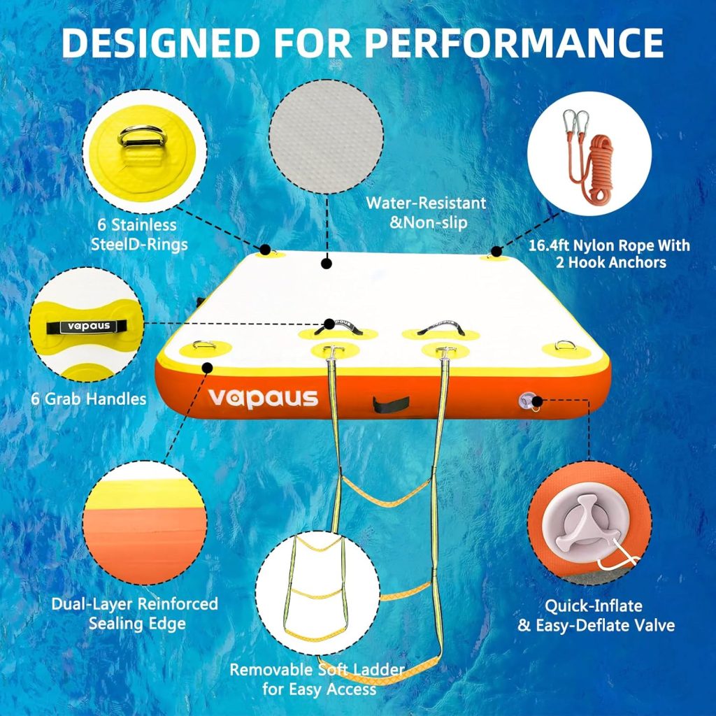 Vapaus Inflatable Floating Dock Air Dock Platform 6ft/8ft/10ft Non-Slip Inflatable Water Swim Mat Floating Island Raft for Pool Lake Beach Ocean Fishing Relaxing