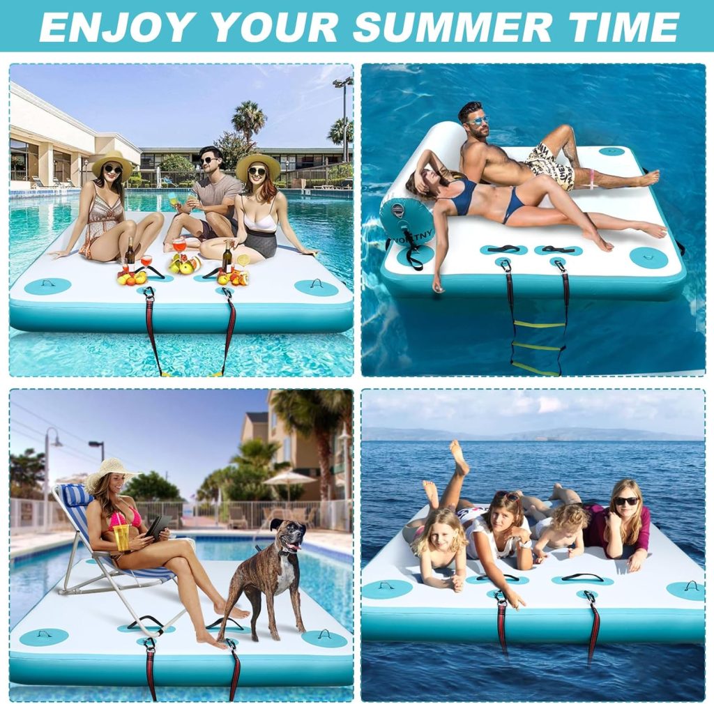 VOFiTNY Inflatable Floating Dock, Swim Platform Floating Dock for Lakes, Lake Floats for Adults, Island Raft Mat for Lake Beach Ocean, Non-Slip Surface