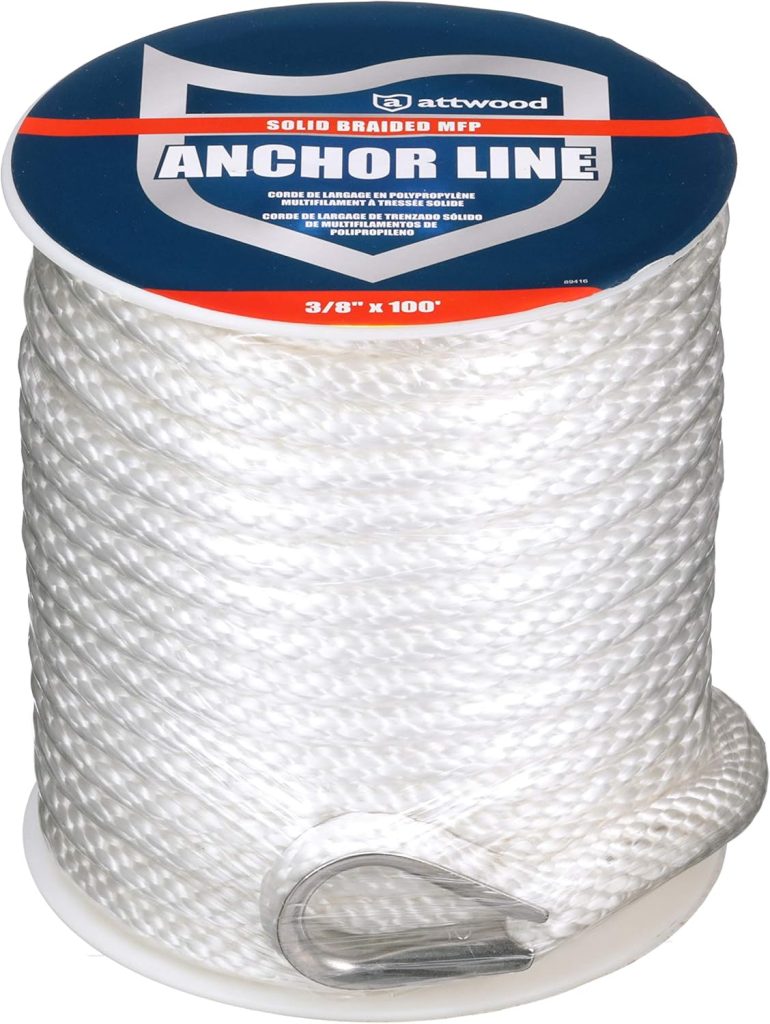attwood Solid Braid MFP Anchor Line with Thimble (White, 3/8-Inch x 100-Feet)