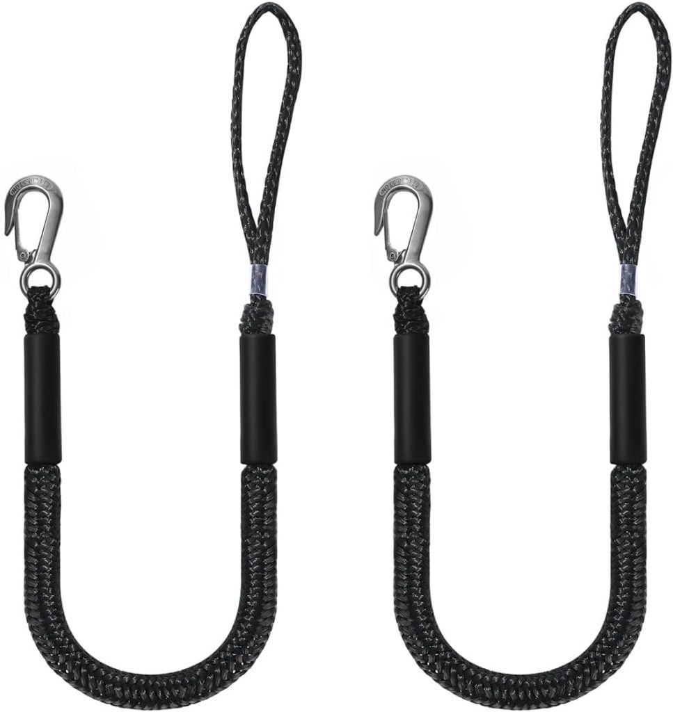 Bungee Dock Lines for Boats Marine Mooring Lines Boat Rope for Docking with Heavy Duty Clip Accessories for Jet Ski, PWC, Pontoon, Kayak, SeaDoo, WaveRunner (black-2pack)