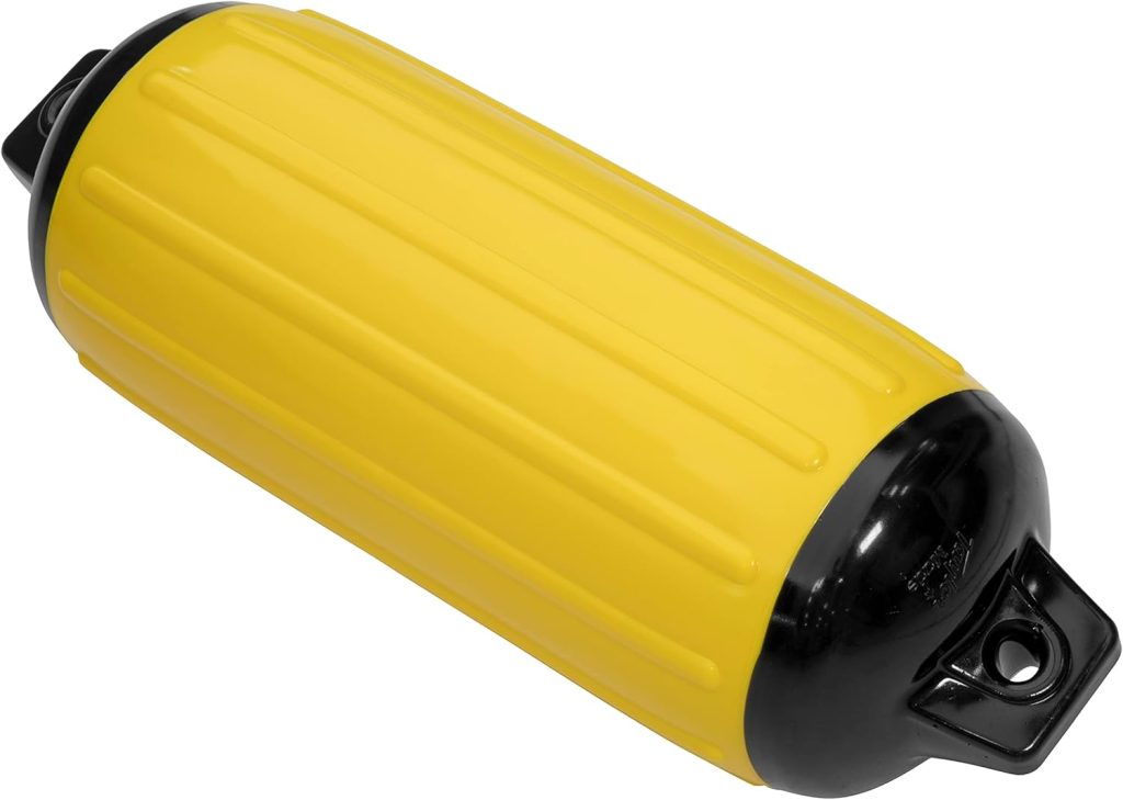 Taylor Made Super Gard Boat Fender, Yellow (5.5 x 20) Double-Molded Ends, Ribbed Technology to Minimize Roll, Rubber Football Needle Inflation Valve, Marine-Grade Vinyl, 5/8 Eyelets - 958520
