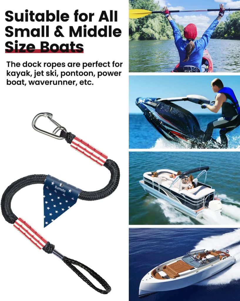 2PCS Bungee Dock Line for Docking Line Mooring Rope with Stainless Steel Clip Accessories for Boats PWC, Kayak, Watercraft,SeaDoo,Jet Ski, Pontoon Reflective Flag (Black Blue Red, 4 Feet) 2PCS Bungee Dock Line for Docking Line Mooring Rope with Stainless Steel Clip Accessories for Boats PWC, Kayak, Watercraft,SeaDoo,Jet Ski, Pontoon Reflective Flag (Black Blue Red, 4 Feet)