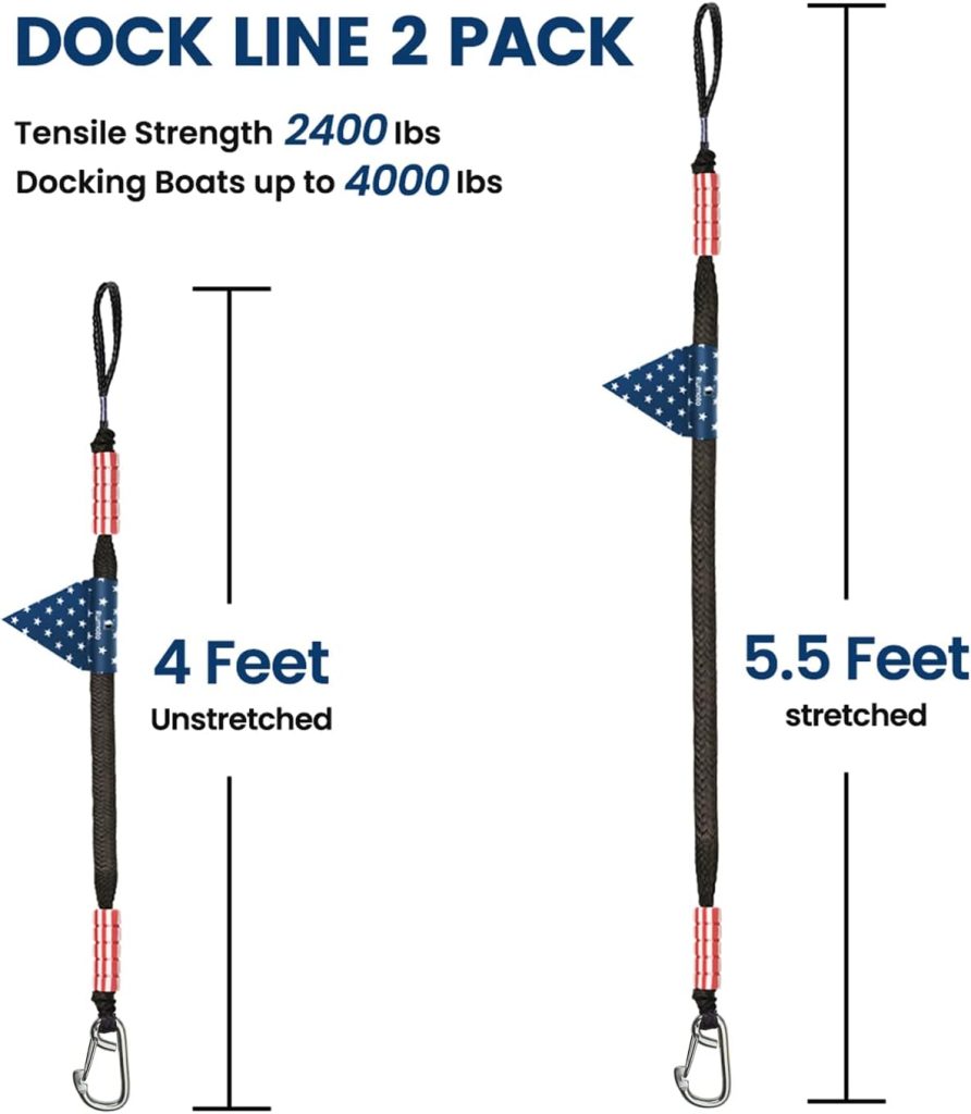 2PCS Bungee Dock Line for Docking Line Mooring Rope with Stainless Steel Clip Accessories for Boats PWC, Kayak, Watercraft,SeaDoo,Jet Ski, Pontoon Reflective Flag (Black Blue Red, 4 Feet) 2PCS Bungee Dock Line for Docking Line Mooring Rope with Stainless Steel Clip Accessories for Boats PWC, Kayak, Watercraft,SeaDoo,Jet Ski, Pontoon Reflective Flag (Black Blue Red, 4 Feet)