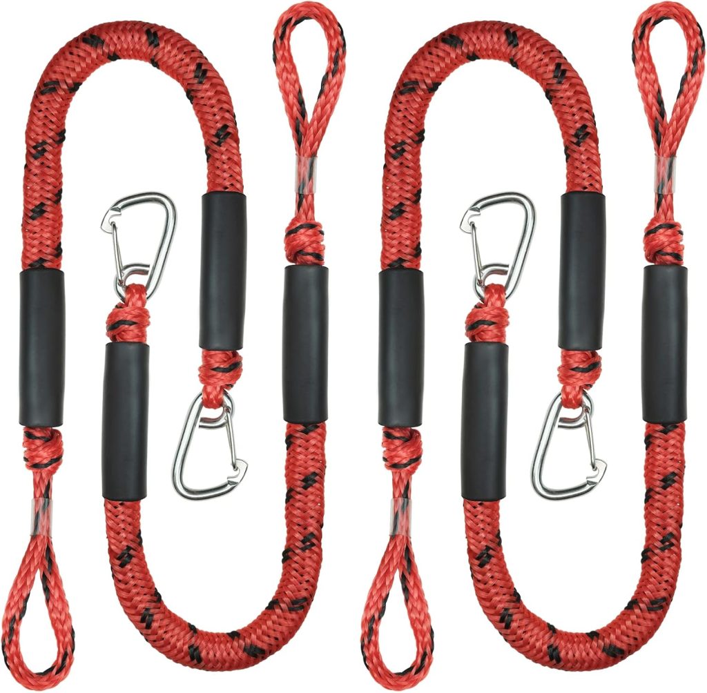 4 Pack Bungee Boat Dock Line with Stainless Steel Clip 3FT Mooring Rope Boat Accessories Docking Lines PWC Dockline for Boats Kayak, Jet Ski, Pontoon, Canoe, Power Boat WaveRunner(RedBlack)