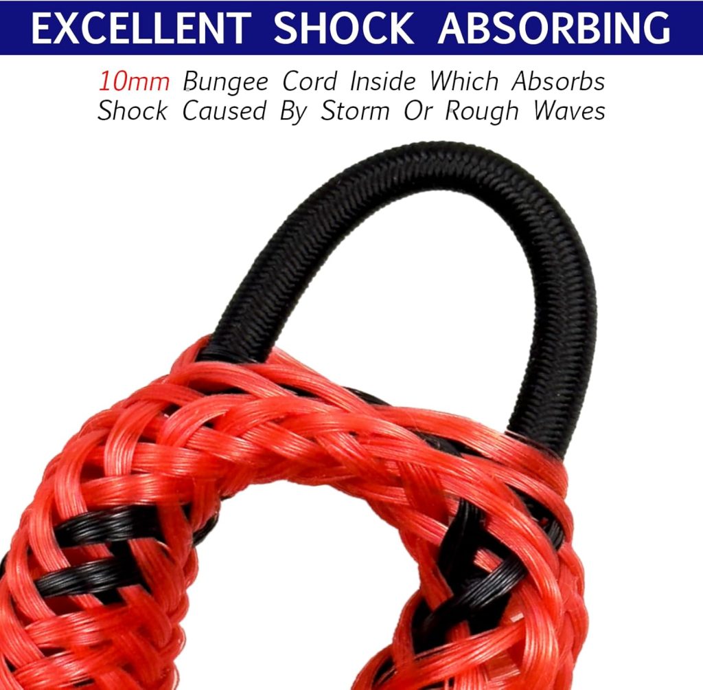 4 Pack Bungee Boat Dock Line with Stainless Steel Clip 3FT Mooring Rope Boat Accessories Docking Lines PWC Dockline for Boats Kayak, Jet Ski, Pontoon, Canoe, Power Boat WaveRunner(RedBlack)