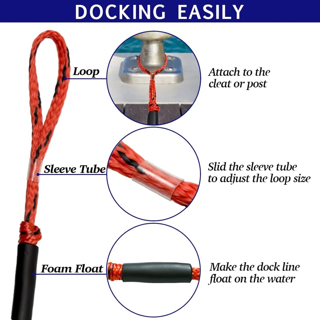 4 Pack Bungee Boat Dock Line with Stainless Steel Clip 3FT Mooring Rope Boat Accessories Docking Lines PWC Dockline for Boats Kayak, Jet Ski, Pontoon, Canoe, Power Boat WaveRunner(RedBlack)