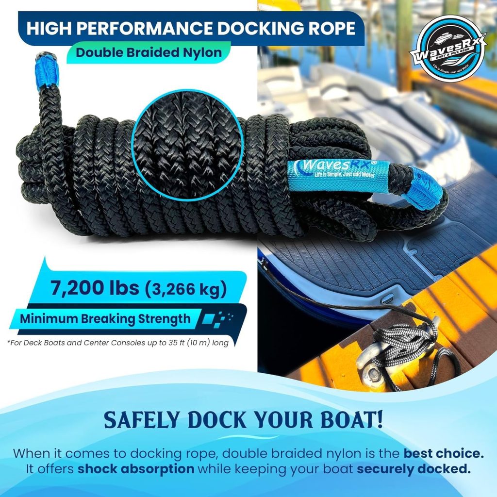 Premium Nylon Boat Dock Lines  Ropes for Docking  Pontoon | Double Braided Marine Rope | Boat Ropes for Docking with Loop | UV  Saltwater Resistant Dock Ropes for Boats  Mooring Line