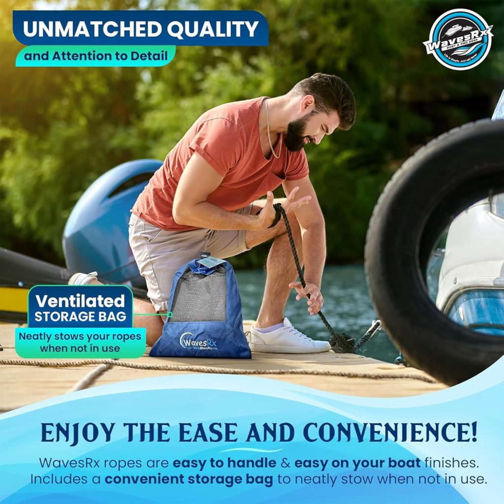 Premium Nylon Boat Dock Lines  Ropes for Docking  Pontoon | Double Braided Marine Rope | Boat Ropes for Docking with Loop | UV  Saltwater Resistant Dock Ropes for Boats  Mooring Line