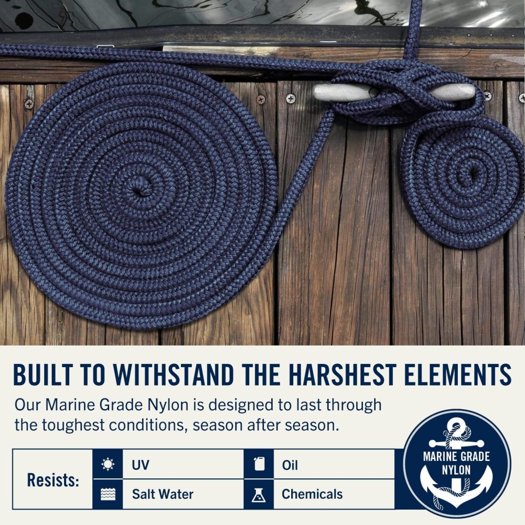 RainierSupplyCo Dock Lines 2-Pack - Boat Rope for Docking with Loop - 15 ft x 3/8 Inch Premium Double Braided Nylon Marine Rope - Mooring Line with 12 Eyelet - Boat Accessories - Black