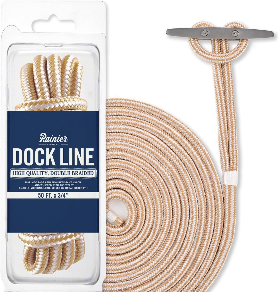 RainierSupplyCo Dock Lines 2-Pack - Boat Rope for Docking with Loop - 15 ft x 3/8 Inch Premium Double Braided Nylon Marine Rope - Mooring Line with 12 Eyelet - Boat Accessories - Black