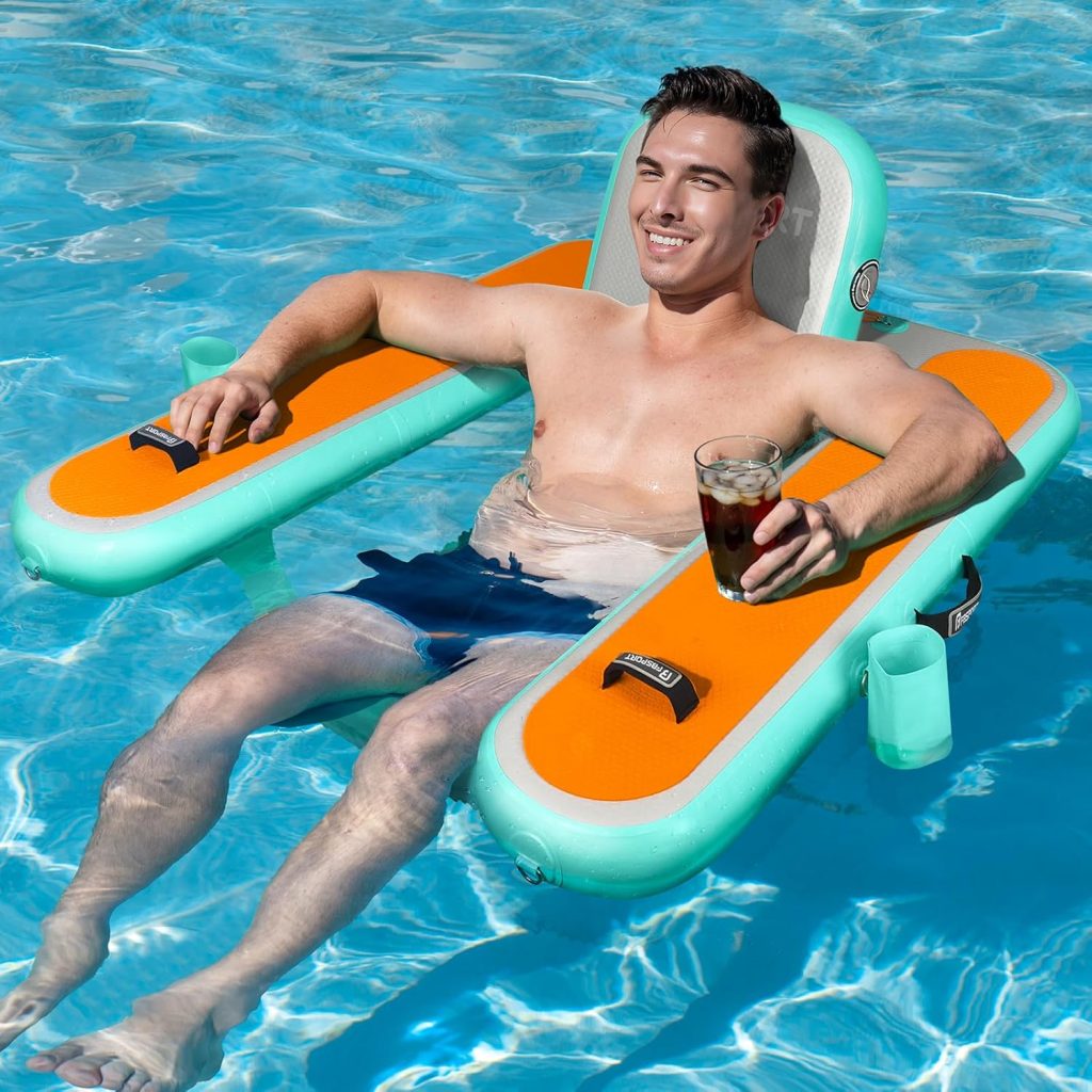 FBSPORT Inflatable Floating Pool Chair for Adults,Wate Lounger Float Raft with Cup Holder for Swimming Pool Party FBSPORT Inflatable Floating Pool Chair for Adults,Wate Lounger Float Raft with Cup Holder for Swimming Pool Party