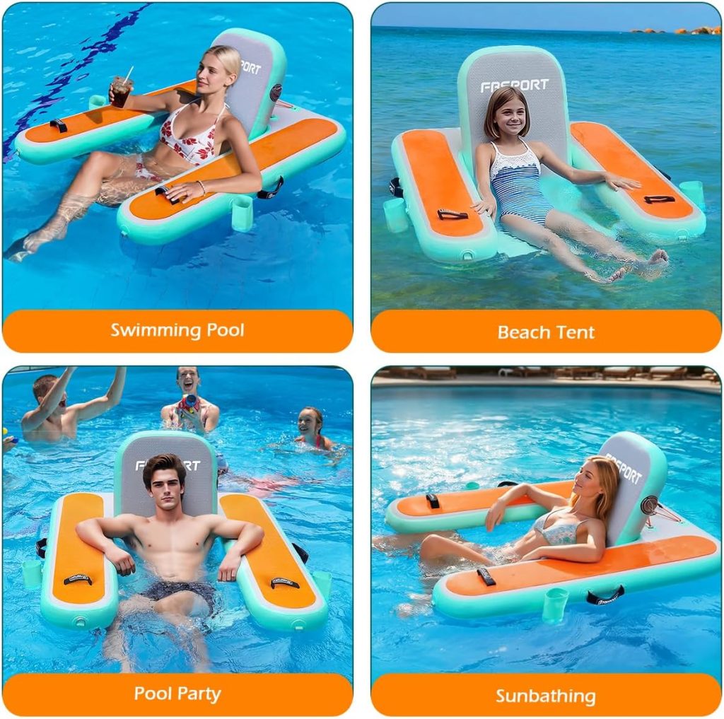 FBSPORT Inflatable Floating Pool Chair for Adults,Wate Lounger Float Raft with Cup Holder for Swimming Pool Party FBSPORT Inflatable Floating Pool Chair for Adults,Wate Lounger Float Raft with Cup Holder for Swimming Pool Party