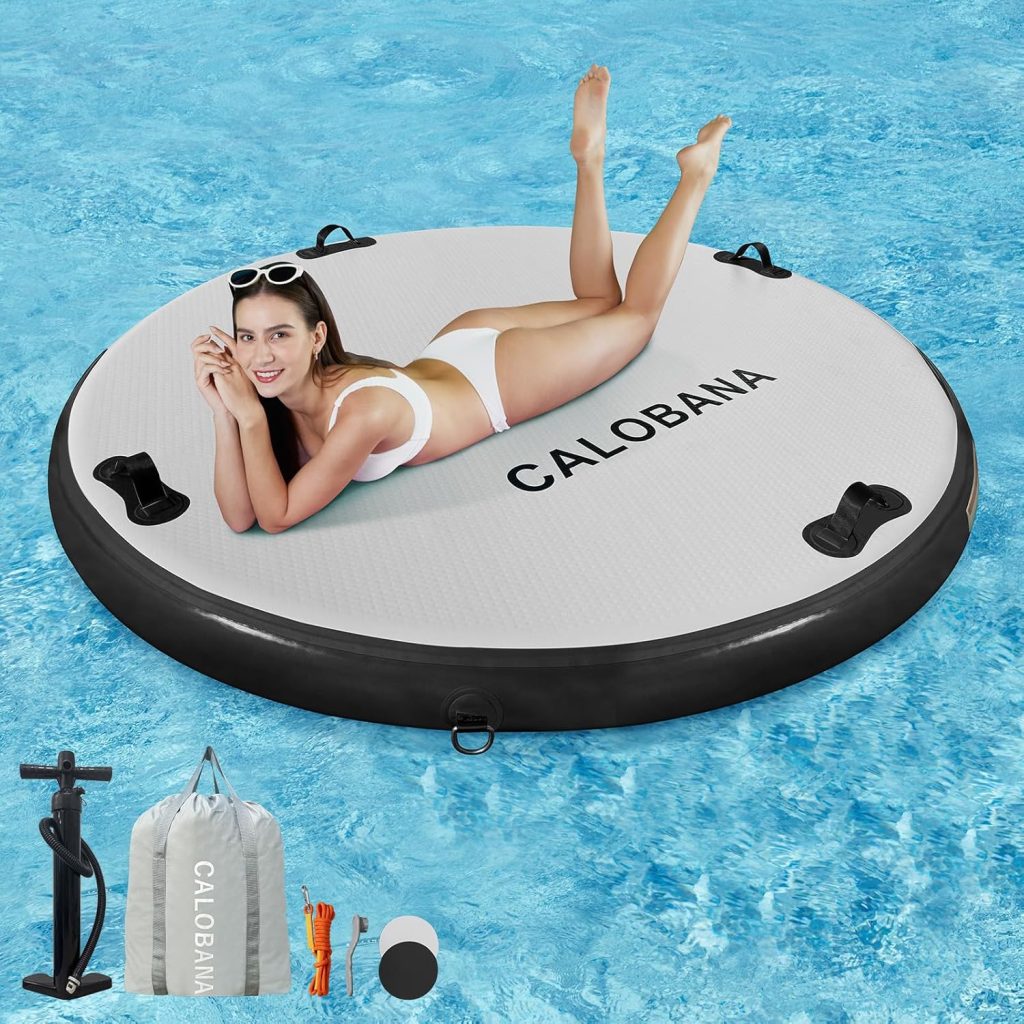 Inflatable Floating Dock Platform, Multi-People Round Water Hammock lsland Raft Tanning Float with Carrying Bag for Pool Lake Beach Party