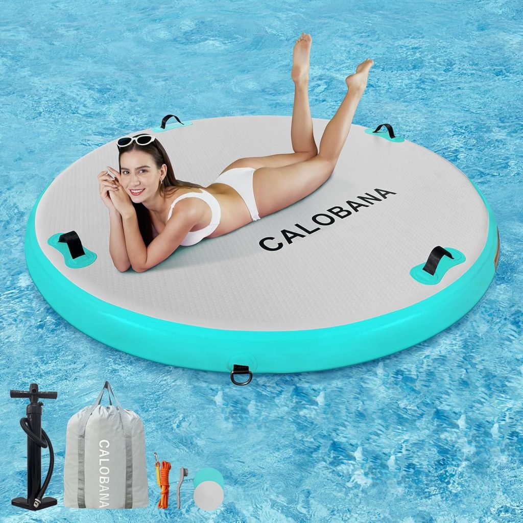 Inflatable Floating Dock Platform, Multi-People Round Water Hammock lsland Raft Tanning Float with Carrying Bag for Pool Lake Beach Party