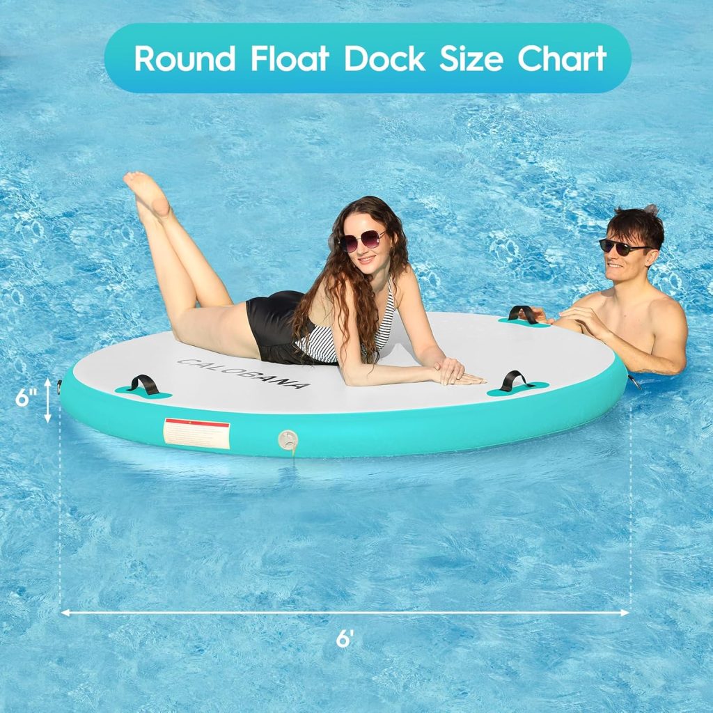 Inflatable Floating Dock Platform, Multi-People Round Water Hammock lsland Raft Tanning Float with Carrying Bag for Pool Lake Beach Party