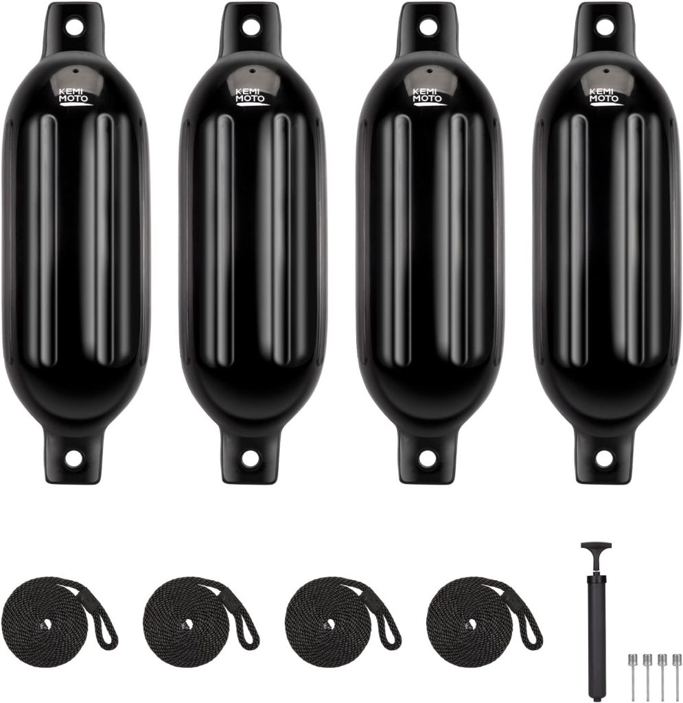 KEMIMOTO Boat Fenders Boat Bumpers for 15-35ft Boat, 4 Pack Inflatable Boat Fenders Bumpers with 4 Ropes, Boat Bumpers for Docking, Fit for Pontoon Boat Bass Boat and Jon Boat KEMIMOTO Boat Fenders Boat Bumpers for 15-35ft Boat, 4 Pack Inflatable Boat Fenders Bumpers with 4 Ropes, Boat Bumpers for Docking, Fit for Pontoon Boat Bass Boat and Jon Boat