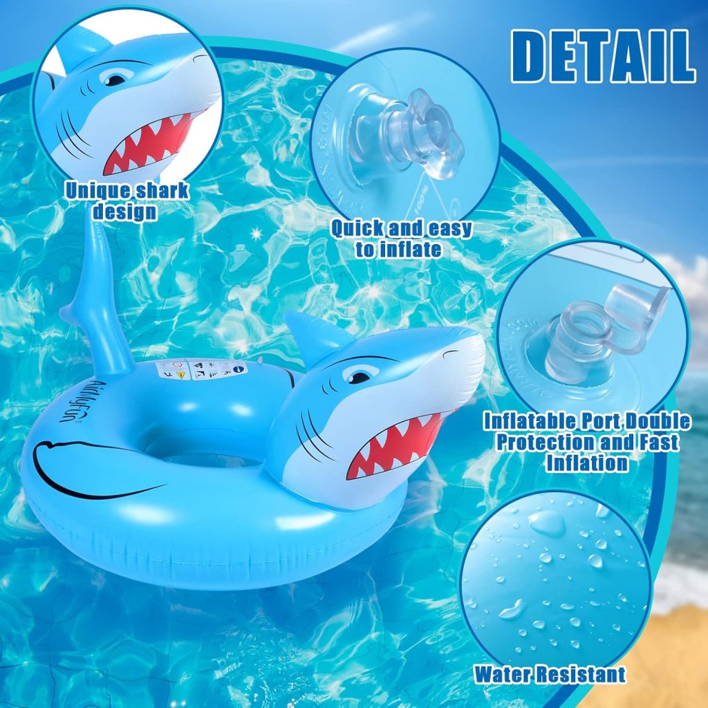 2 Pcs Shark Pool Float for Kids Adults Inflatable Swimming Tube Ring Toys Shark Swim Tube Ride on Pool Party Floaties for Beach Summer Swimming Pool Toy for Adults Teens