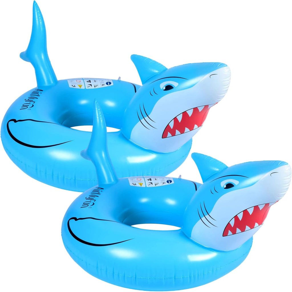 2 Pcs Shark Pool Float for Kids Adults Inflatable Swimming Tube Ring Toys Shark Swim Tube Ride on Pool Party Floaties for Beach Summer Swimming Pool Toy for Adults Teens