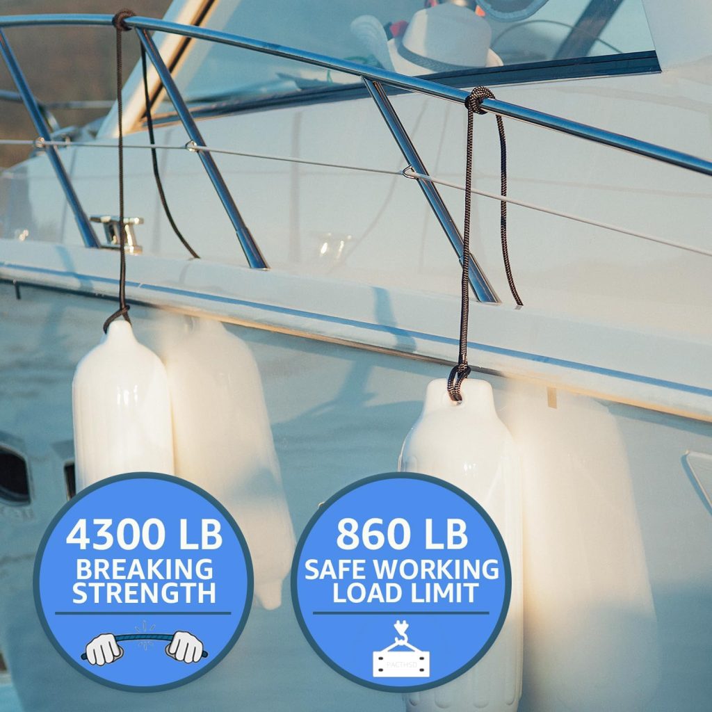 4 Pack 1/2 x 6 Boat Fender Lines - Marine Grade Nylon Boat Rope with 10 Loop for Tying Fenders and Docking Small Boats - Double Braided Dock Lines, Easy Handling, Fray Resistant - Black