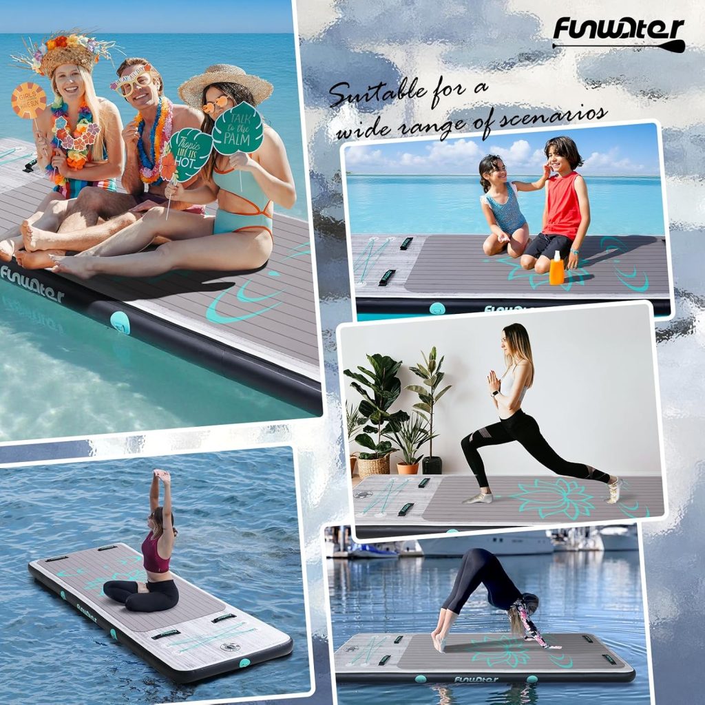 FunWater 8 Inflatable Floating Dock - Air Dock Swim Platform with Non-Slip Surface - Water Floating Raft for Pool Lake Beach Ocean FunWater 8 Inflatable Floating Dock - Air Dock Swim Platform with Non-Slip Surface - Water Floating Raft for Pool Lake Beach Ocean