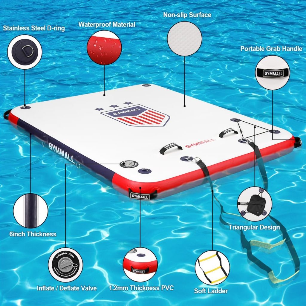 Inflatable Floating Dock Platform, 5FT/ 6FT/ 8FT/ 10FT/ 12FT Air Dock Platform Floating Island Raft with None-Slip Surface, 6in Thick Water Floating Dock Mat for Swimming Pool Lake Beach Ocean Inflatable Floating Dock Platform, 5FT/ 6FT/ 8FT/ 10FT/ 12FT Air Dock Platform Floating Island Raft with None-Slip Surface, 6in Thick Water Floating Dock Mat for Swimming Pool Lake Beach Ocean