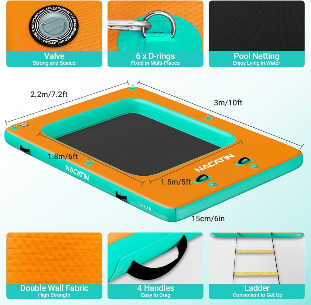 Inflatable Floating Dock, Portable Inflatable Island Platform, with Air Pump, Repair Kit Carry Bag, Inflatable Dock Platform for Swimming, Lake, Pool, Beach Inflatable Floating Dock, Portable Inflatable Island Platform, with Air Pump, Repair Kit Carry Bag, Inflatable Dock Platform for Swimming, Lake, Pool, Beach