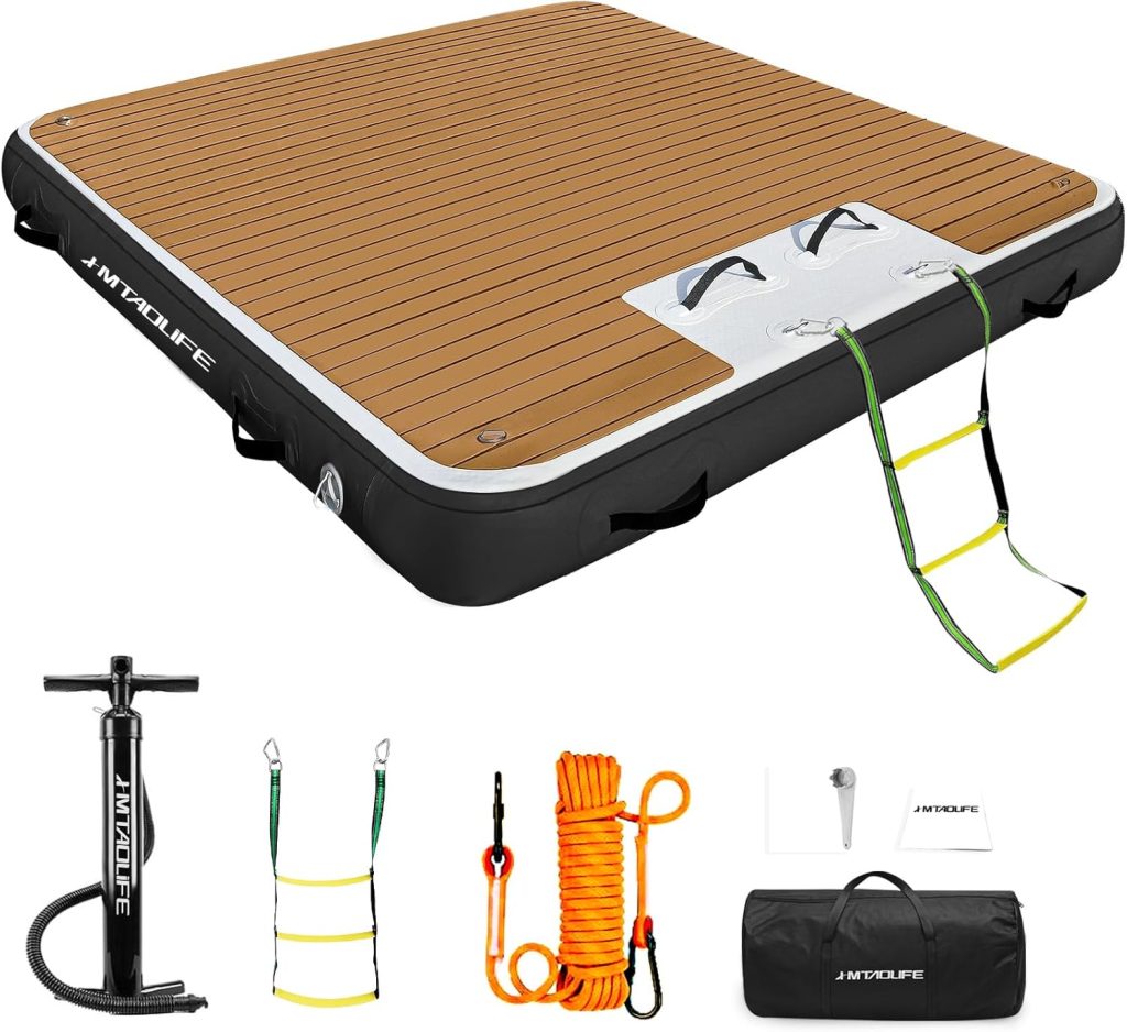 Inflatable Floating Dock with Wood Grain EVA, Non-Slip Water Floating Dock Swim Platform with Detachable Ladder Swim Deck Raft Water Platform for Lake Pool Ocean Inflatable Floating Dock with Wood Grain EVA, Non-Slip Water Floating Dock Swim Platform with Detachable Ladder Swim Deck Raft Water Platform for Lake Pool Ocean