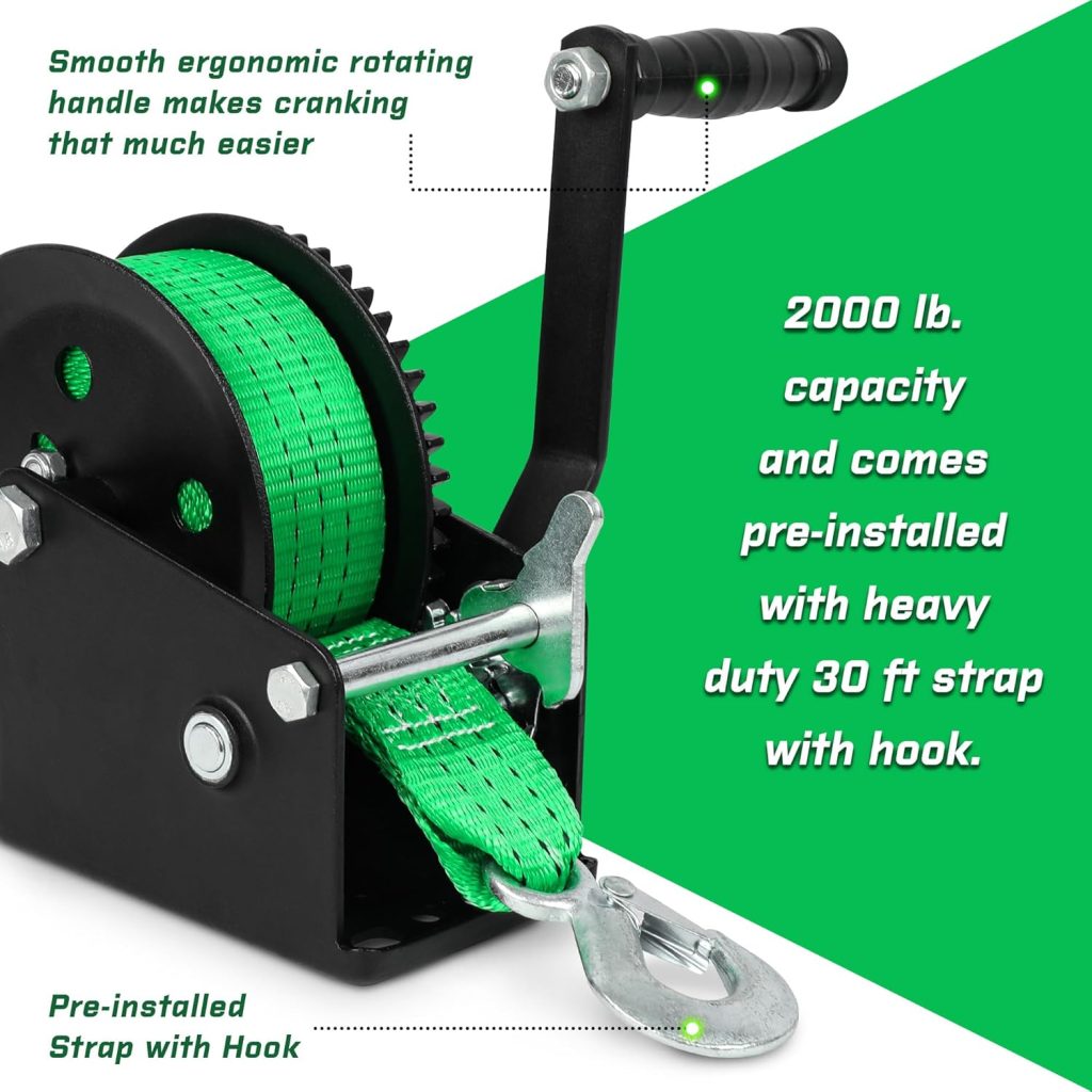 Zostera Trailer Boat Hand Winch with Heavy-Duty Gears 2000lbs 30 Foot Strap and Safety Hook, Portable Hand Crank Winch,for Boat Trailer Towing Winch… Zostera Trailer Boat Hand Winch with Heavy-Duty Gears 2000lbs 30 Foot Strap and Safety Hook, Portable Hand Crank Winch,for Boat Trailer Towing Winch…