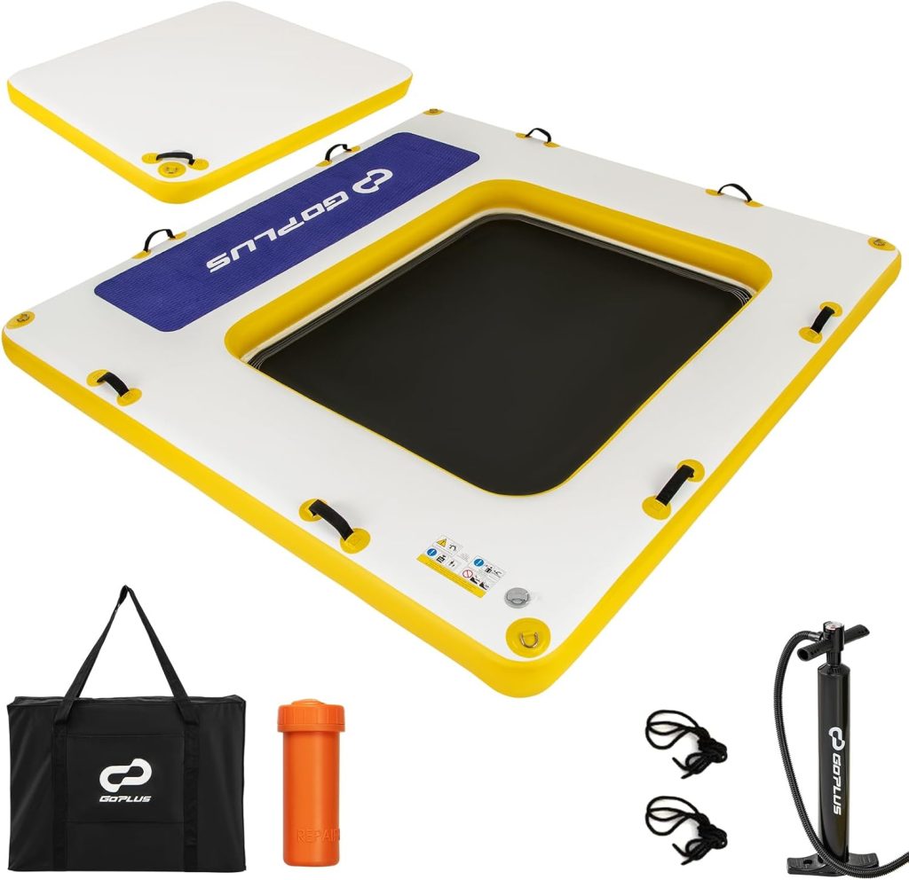 Goplus Inflatable Floating Dock, 8FT x 8FT x 6.5 Inch Thick Swim Dock Platform w/Mesh Swim Area, Non-Slip Pad, Portable Bag, Portable Bag, Water Mat Raft for Lake, Beach, River, Pool Goplus Inflatable Floating Dock, 8FT x 8FT x 6.5 Inch Thick Swim Dock Platform w/Mesh Swim Area, Non-Slip Pad, Portable Bag, Portable Bag, Water Mat Raft for Lake, Beach, River, Pool