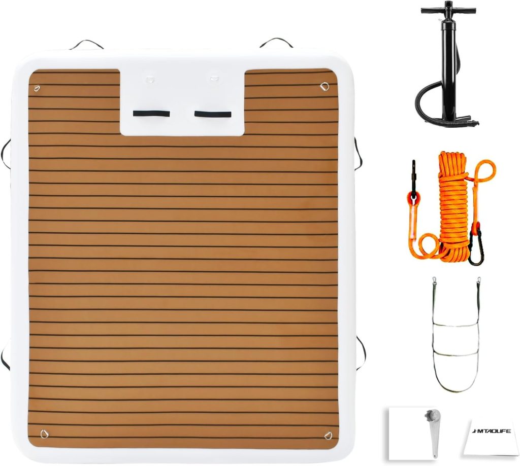 Inflatable Floating Dock with Wood Grain EVA, Non-Slip Water Floating Dock Swim Platform with Detachable Ladder Swim Deck Raft Water Platform for Lake Pool Ocean Inflatable Floating Dock with Wood Grain EVA, Non-Slip Water Floating Dock Swim Platform with Detachable Ladder Swim Deck Raft Water Platform for Lake Pool Ocean