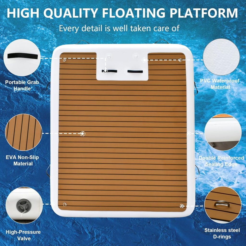 Inflatable Floating Dock with Wood Grain EVA, Non-Slip Water Floating Dock Swim Platform with Detachable Ladder Swim Deck Raft Water Platform for Lake Pool Ocean Inflatable Floating Dock with Wood Grain EVA, Non-Slip Water Floating Dock Swim Platform with Detachable Ladder Swim Deck Raft Water Platform for Lake Pool Ocean