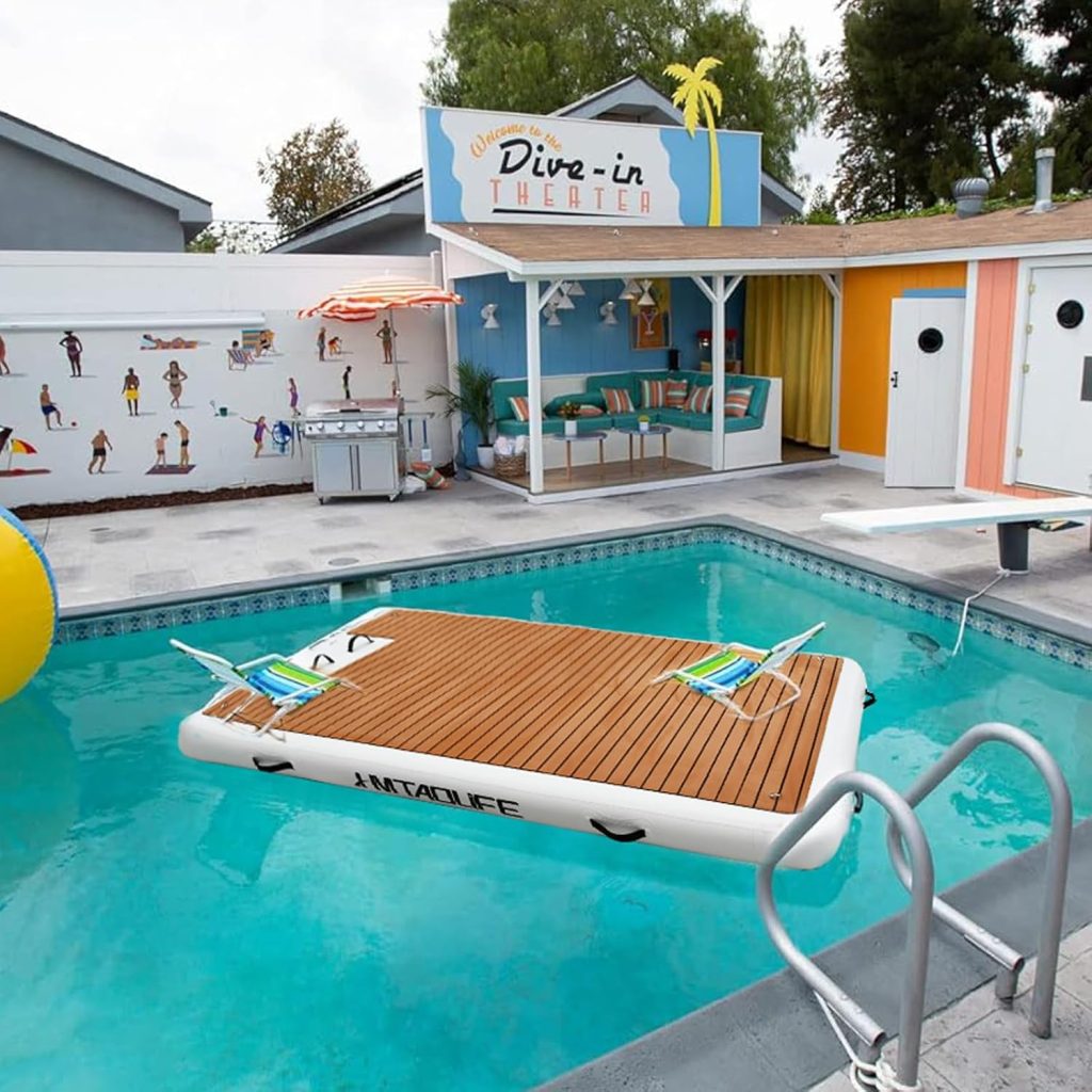 Inflatable Floating Dock with Wood Grain EVA, Non-Slip Water Floating Dock Swim Platform with Detachable Ladder Swim Deck Raft Water Platform for Lake Pool Ocean Inflatable Floating Dock with Wood Grain EVA, Non-Slip Water Floating Dock Swim Platform with Detachable Ladder Swim Deck Raft Water Platform for Lake Pool Ocean