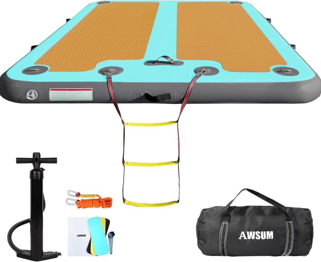 AWSUM Inflatable Floating Dock, 8ft/10ft Non-Slip EVA Surface Inflatable Swim Platform Dock for Lake, Inflatable Water Mat Floating Island Raft for Pool Beach Ocean AWSUM Inflatable Floating Dock, 8ft/10ft Non-Slip EVA Surface Inflatable Swim Platform Dock for Lake, Inflatable Water Mat Floating Island Raft for Pool Beach Ocean