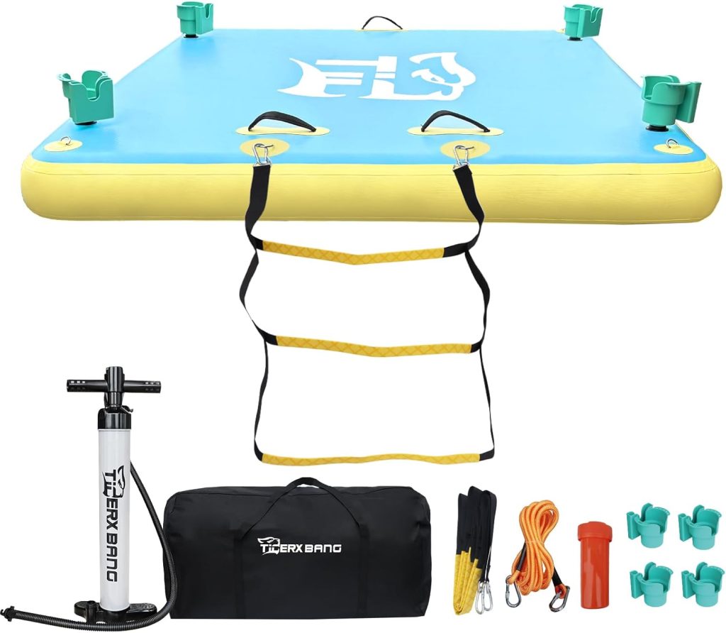 TGERXBANG Inflatable Floating Dock with Cup Holder Swim Air Platform Multi-People Floating Island for Lake Pond Pool Beach Ocean, 6ft/8ft TGERXBANG Inflatable Floating Dock with Cup Holder Swim Air Platform Multi-People Floating Island for Lake Pond Pool Beach Ocean, 6ft/8ft