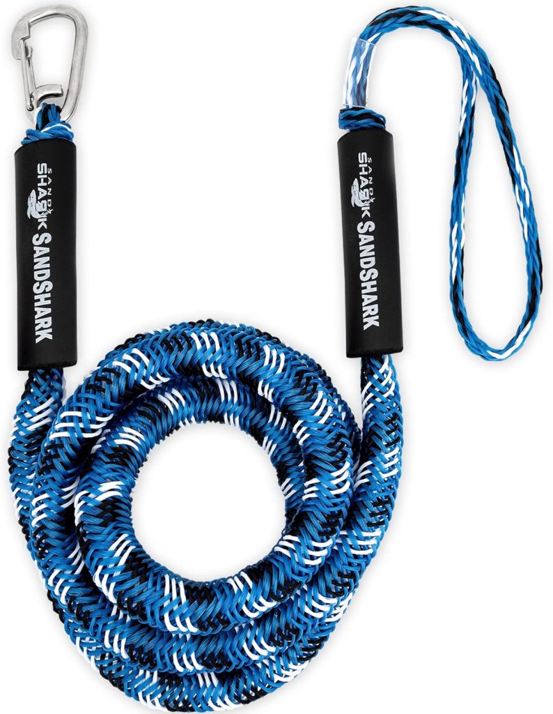 SandShark Premium Anchor Bungee Dock Line. Boat Accessories Anchor Line Absorbs Shock to Anchors and Docks w/Stainless Steel Clip - Blue - 7-14ft SandShark Premium Anchor Bungee Dock Line. Boat Accessories Anchor Line Absorbs Shock to Anchors and Docks w/Stainless Steel Clip - Blue - 7-14ft
