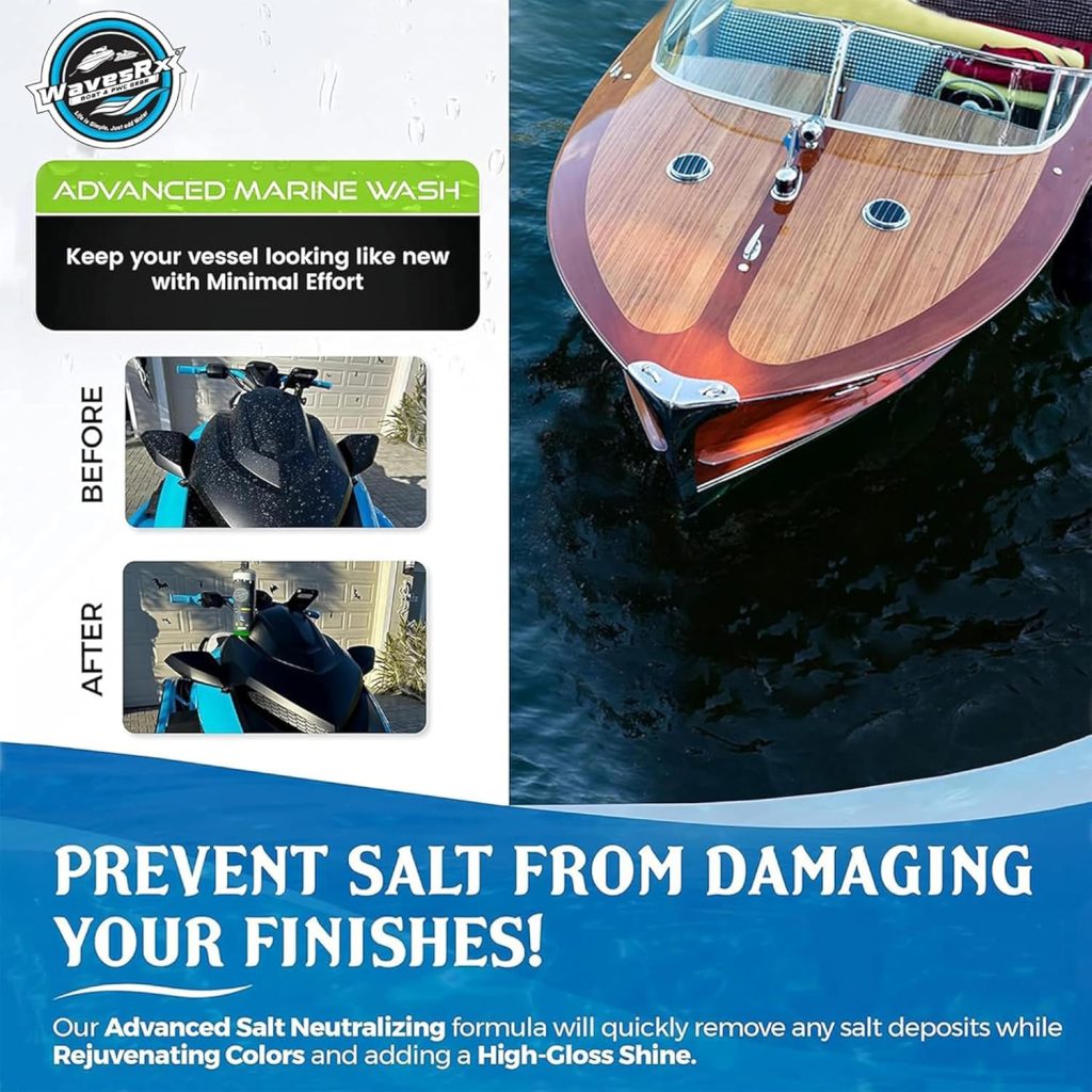 WAVESRX Salt Neutralizing Boat Soap Jet Ski Wash with SiO2 Surface Protection (EpicWash+), Marine Grade Cleaner Removes Salt Contaminants, Protective Ceramic Coating Prevents UV Damage WAVESRX Salt Neutralizing Boat Soap Jet Ski Wash with SiO2 Surface Protection (EpicWash+), Marine Grade Cleaner Removes Salt Contaminants, Protective Ceramic Coating Prevents UV Damage